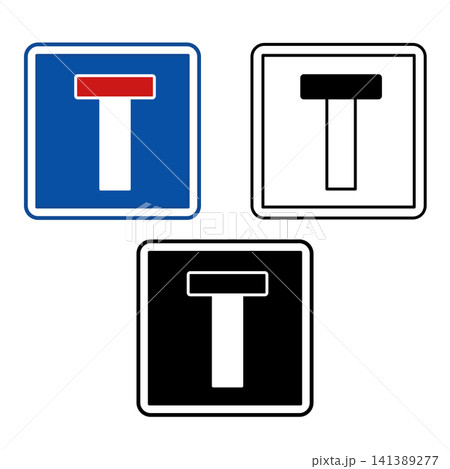 Signs Dead End Road. Blue Square Road Signs. Black and White Vector Icons 141389277
