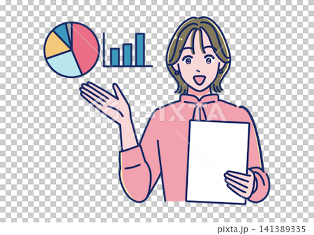 資料を持ってプレゼンする女性 資料を持ってプレゼンする女性 141389335