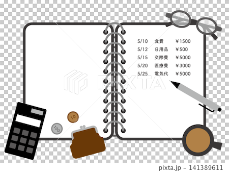 支出一覧付き 家計簿イメージのノート フレーム素材 支出一覧付き 家計簿イメージのノート フレーム素材 141389611