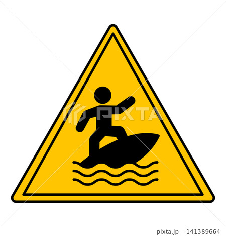 Yellow Sign Surf Craft Area. Road Sign. Surfer Riding On Surfboard. Vector Icon Yellow Sign Surf Craft Area. Road Sign. Surfer Riding On Surfboard. Vector Icon 141389664