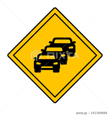 Yellow Traffic Jam Sign. Warning Diamond Road Sign. Car Congestion on the Road. Vector Icon Yellow Traffic Jam Sign. Warning Diamond Road Sign. Car Congestion on the Road. Vector Icon 141389666