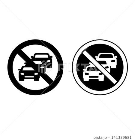 No Traffic Jam Signs. Warning Road Signs. Car Congestion on the Road. Black and White Vector Icons 141389681