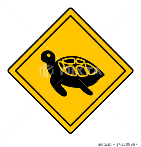 Yellow Sign Tortoise Crossing. Humorous Road Sign, Sticker. Vector Icon Yellow Sign Tortoise Crossing. Humorous Road Sign, Sticker. Vector Icon 141389967