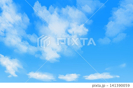 ふわふわした白い積雲が広がる明るい爽やかな青空背景 ふわふわした白い積雲が広がる明るい爽やかな青空背景 141390059