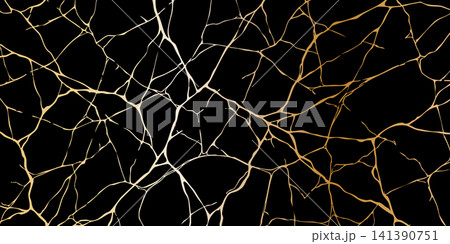Black and Gold Kintsugi Crack Pattern Luxury Vector Background 141390751