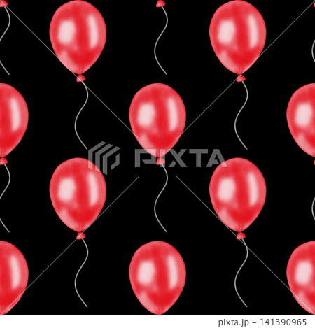 Watercolor red balloons seamless pattern. Hand drawn festive floating balloon with string background on white for birthday party, Valentine's day, wrapping paper, textile, wallpaper. Watercolor red balloons seamless pattern. Hand drawn festive floating balloon with string background on white for birthday party, Valentine's day, wrapping paper, textile, wallpaper. 141390965