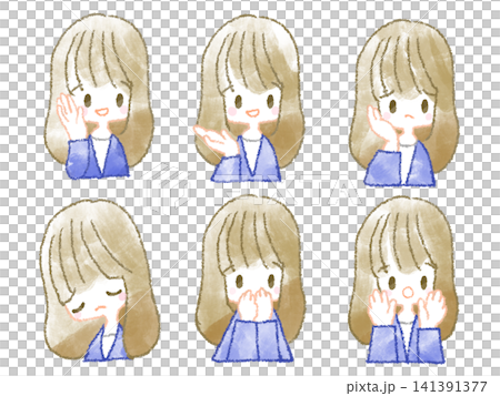 スーツを着た女性の色々な表情のイラスト スーツを着た女性の色々な表情のイラスト 141391377