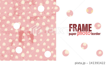 Pink paper photo frame with confetti, polka dots pattern. Pink overlay with scattered circles in vector design for a book cover or photo. Feminine tactile collage for callout border or promo sale bg Pink paper photo frame with confetti, polka dots pattern. Pink overlay with scattered circles in vector design for a book cover or photo. Feminine tactile collage for callout border or promo sale bg 141391422