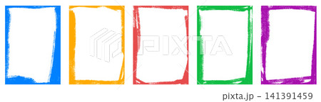 Grunge crayon frames with gritty kid doodle borders in childish drawn look. Multi color photo frame set in blue, red, yellow, green and purple strokes. Vector grunge collection for school decoration Grunge crayon frames with gritty kid doodle borders in childish drawn look. Multi color photo frame set in blue, red, yellow, green and purple strokes. Vector grunge collection for school decoration 141391459