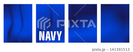 Bright navy wavy gradient with royal blue folds and flowing water ripples. Deep navy water gradation runs in four vertical poster layouts with wave. Vector wave background for an event poster or promo 141391513