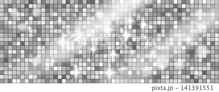 Christmas party background with disco ball sparkle and silver glitter for holiday card. Shiny xmas mirror sequin on dance mosaic. Vector christmas holiday background pattern with festive shimmer 141391551
