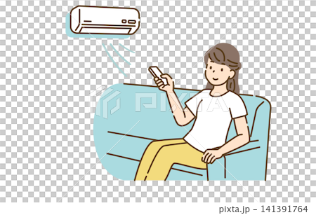woman operating air conditioner woman operating air conditioner 141391764