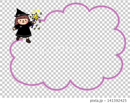 ハロウィンかわいい魔女の女の子のイラスト、メモ、吹き出しフレーム ハロウィンかわいい魔女の女の子のイラスト、メモ、吹き出しフレーム 141392425