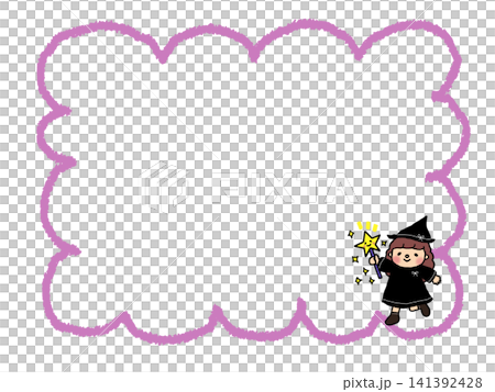 ハロウィンかわいい魔女の女の子のイラスト、メモ、吹き出しフレーム 141392428