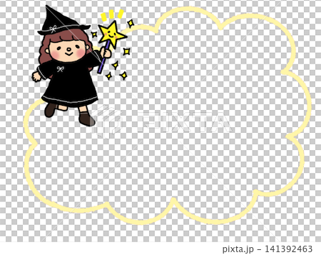 ハロウィンかわいい魔女の女の子のイラスト、メモ、吹き出しフレーム ハロウィンかわいい魔女の女の子のイラスト、メモ、吹き出しフレーム 141392463