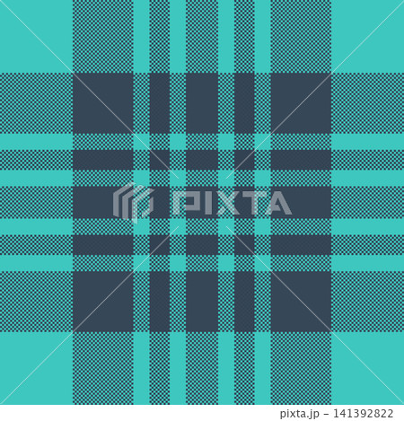 Dog tooth texture plaid check, french textile vector background. Floor seamless fabric pattern tartan in teal and cyan colors. 141392822