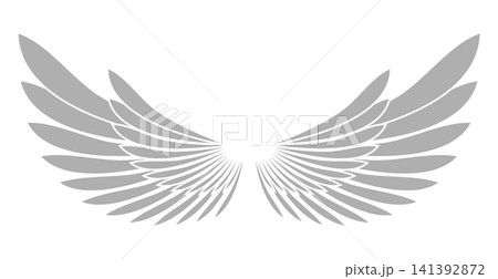 Flat vector wings icon in simple spread composition showing two symmetrical wings. Minimal clean outline style isolated on white background for freedom, flight and abstract logo design. Flat vector wings icon in simple spread composition showing two symmetrical wings. Minimal clean outline style isolated on white background for freedom, flight and abstract logo design. 141392872