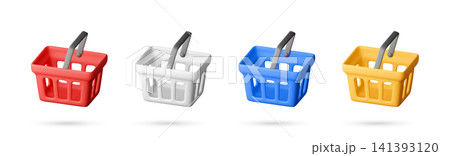 Set of four colorful 3D retail shopping basket 141393120