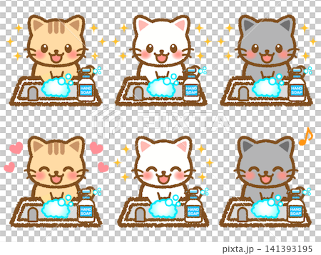 Hand-washing cat illustration set 2 Hand-washing cat illustration set 2 141393195