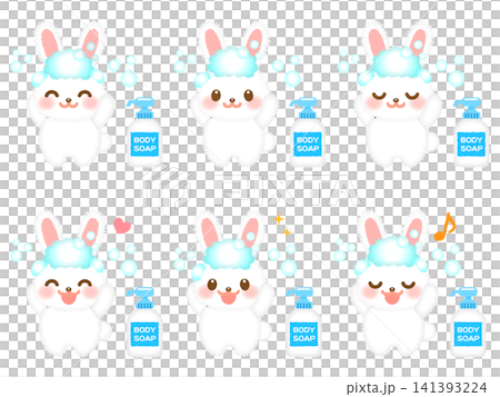 Rabbit washing its head illustration set 4 Rabbit washing its head illustration set 4 141393224