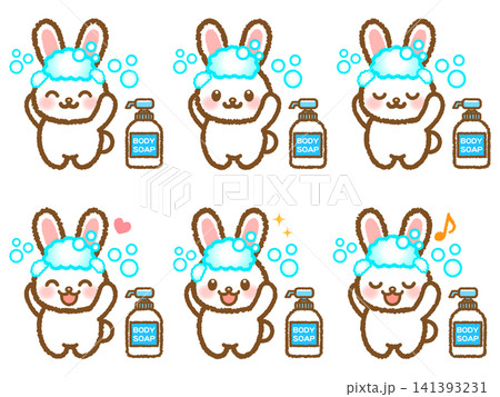 頭を洗う兎のイラスト素材セット2 141393231