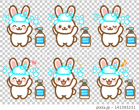頭を洗う兎のイラスト素材セット2 141393231
