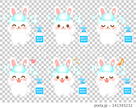 Rabbit washing its head illustration set 3 Rabbit washing its head illustration set 3 141393232