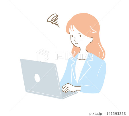 パソコンの前で悩む女性 パソコンの前で悩む女性 141393238