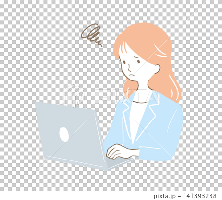 A woman troubled in front of a personal computer A woman troubled in front of a personal computer 141393238