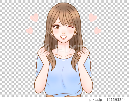 Illustration material 2 of an adult woman cheering and encouraging 141393244