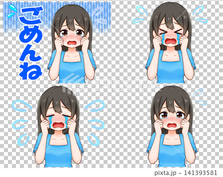 泣いて悲しむ女の子のイラスト素材セット 泣いて悲しむ女の子のイラスト素材セット 141393581