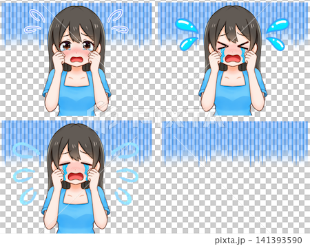 Illustration set of a crying, sad girl (2) Illustration set of a crying, sad girl (2) 141393590