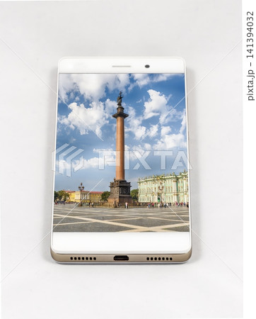 Smartphone Displaying Palace Square with Alexander Column and Winter Palace Smartphone Displaying Palace Square with Alexander Column and Winter Palace 141394032