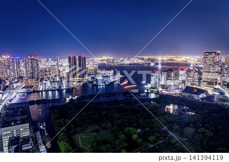 東京都、カレッタ汐留から眺める夜景(竹芝・お台場方向) 東京都、カレッタ汐留から眺める夜景(竹芝・お台場方向) 141394119
