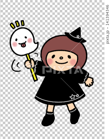萬聖節插畫,一個可愛的女巫女孩 萬聖節插畫,一個可愛的女巫女孩 141394346