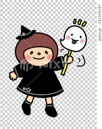 萬聖節插畫,描繪了一個可愛的小女巫和幽靈。 萬聖節插畫,描繪了一個可愛的小女巫和幽靈。 141394347
