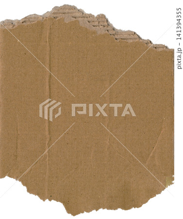 Roughly torn brown cardboard texture with visible corrugated layers and creases Roughly torn brown cardboard texture with visible corrugated layers and creases 141394355
