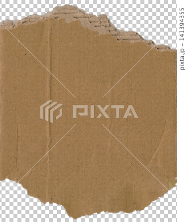 Roughly torn brown cardboard texture with visible corrugated layers and creases Roughly torn brown cardboard texture with visible corrugated layers and creases 141394355