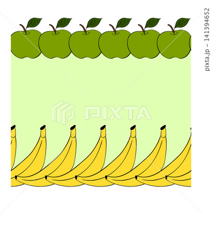 apple and banana Seamless horizontal border frame template colored hand drawn illustration. Vector graphic line ink art. background for banners, print fabric, labels, t-shirt printing. holiday banner apple and banana Seamless horizontal border frame template colored hand drawn illustration. Vector graphic line ink art. background for banners, print fabric, labels, t-shirt printing. holiday banner 141394652