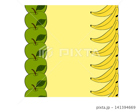 apple and banana Seamless vertical border frame template colored hand drawn illustration. Vector graphic line ink art. background for banners, print fabric, labels, t-shirt printing. holiday banner apple and banana Seamless vertical border frame template colored hand drawn illustration. Vector graphic line ink art. background for banners, print fabric, labels, t-shirt printing. holiday banner 141394669