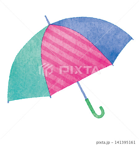 水彩風のカラフルな傘イラスト｜梅雨・雨の日・レイングッズ素材 141395161