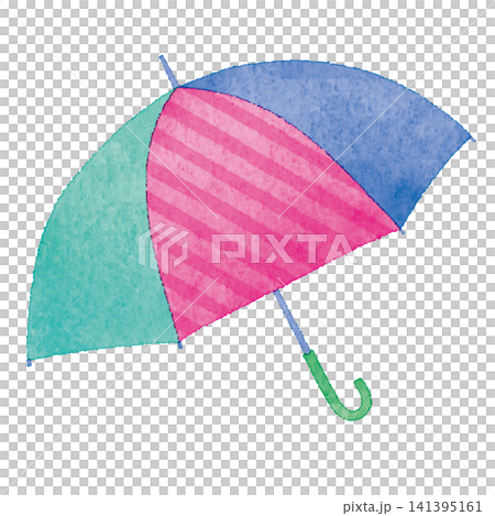 水彩風のカラフルな傘イラスト｜梅雨・雨の日・レイングッズ素材 141395161