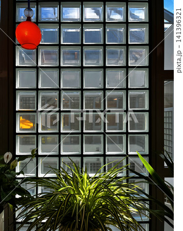 Glass Wall and Red Lamp in Office Interior. Glass Wall and Red Lamp in Office Interior. 141396321