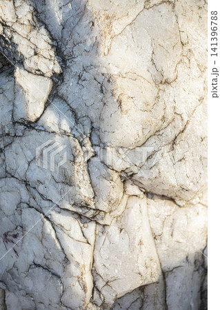 Close-up of textured white quartzite surface with natural veining patterns Close-up of textured white quartzite surface with natural veining patterns 141396788