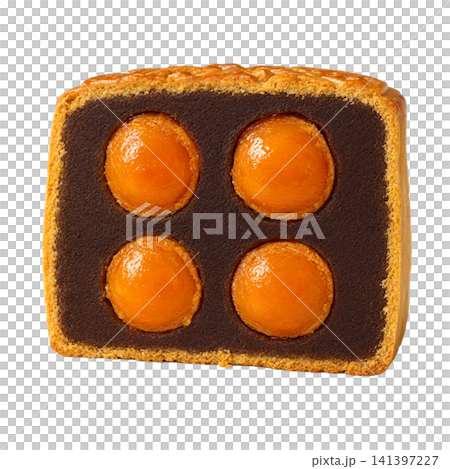 Unique traditional chinese mooncake with four rich salted egg yolks inside, massive festive mid-autumn festival pastry dessert, luxury bakery graphic asset isolated on transparent background Unique traditional chinese mooncake with four rich salted egg yolks inside, massive festive mid-autumn festival pastry dessert, luxury bakery graphic asset isolated on transparent background 141397227