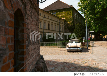 Classic American Car in Historic Fortress Courtyard Classic American Car in Historic Fortress Courtyard 141397397