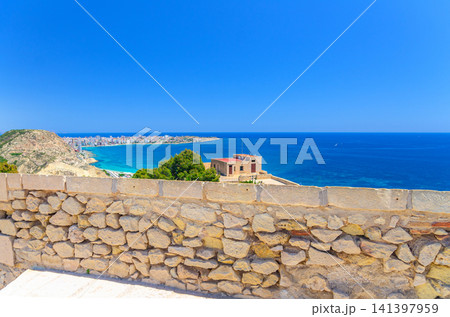 Aerial panoramic view of Bahia de Alicante bay of Mediterranean Sea Aerial panoramic view of Bahia de Alicante bay of Mediterranean Sea 141397959
