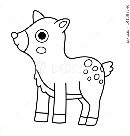 Vector black and white cartoon baby deer. Funny line little reindeer clipart. Cute forest animal child icon for kids. Woodland element, coloring page. Woods wildlife fawn illustration 141398240