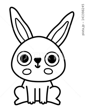 Vector black and white cartoon baby rabbit. Line little hare or bunny clipart. Cute forest animal child icon for kids. Woodland coloring page. Woods wildlife illustration 141398245