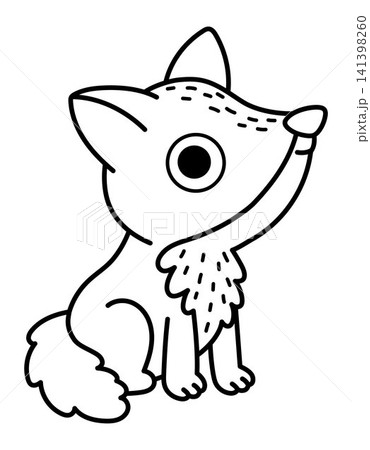 Vector black and white cartoon baby wolf. Funny line little wild dog clipart. Cute forest animal child icon for kids. Woodland element, coloring page. Woods wildlife illustration with cub Vector black and white cartoon baby wolf. Funny line little wild dog clipart. Cute forest animal child icon for kids. Woodland element, coloring page. Woods wildlife illustration with cub 141398260